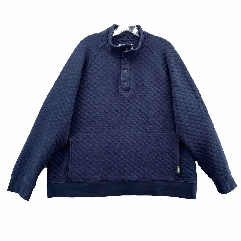 Eddie Bauer Sweater Mens XL Blue 1/4 Button Pull Over Preppy Waffle Quilted Golf